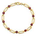 Sterling Silver and Genuine Red Garnet Paper Clip Bracelet by Fine Color Jewels