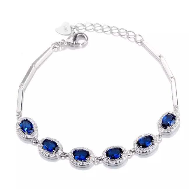 Sterling Silver and Sapphire Oval Cut Halo Bracelet by DailySale