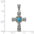 Sterling Silver Antiqued Recon Turquoise Cross Pendant by Fine Color Jewels