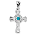 Sterling Silver Antiqued Recon Turquoise Cross Pendant by Fine Color Jewels