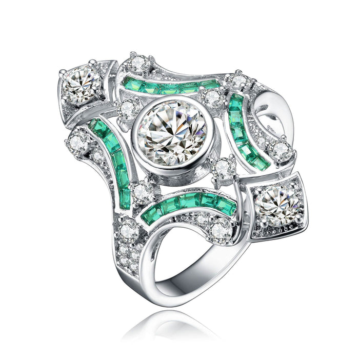 Sterling Silver Baguette and Round Cubic Zirconia Modern Ring by DailySale