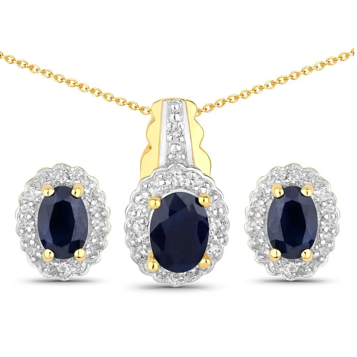 Sterling Silver Black Blue Sapphire Jewelry Set by Fine Color Jewels