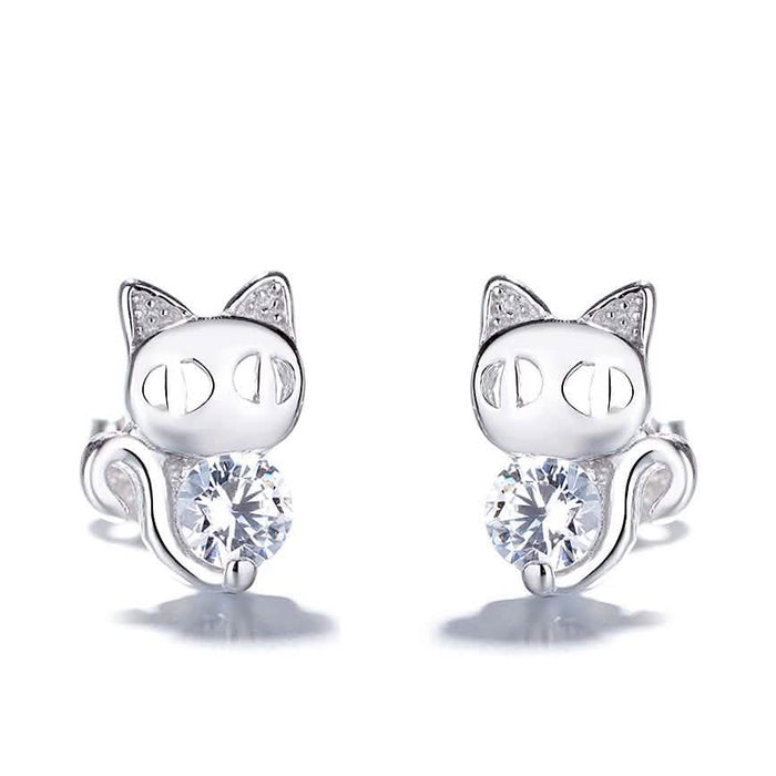 Sterling Silver Cat Earrings with Swarovski Crystals by DailySale