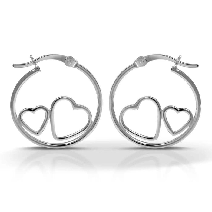 Sterling Silver Classic Hoop With Heart Design Earrings by DailySale