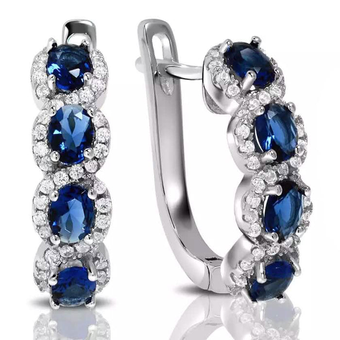 Sterling Silver Created Blue Sapphire Halo Hoop Earring by DailySale