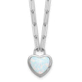 Sterling Silver Created Opal Heart Paperclip Link Necklace by Fine Color Jewels