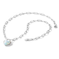 Sterling Silver Created Opal Heart Paperclip Link Necklace by Fine Color Jewels