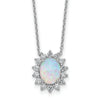 Sterling Silver Created Opal Oval Halo Necklace