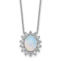 Sterling Silver Created Opal Oval Halo Necklace by Fine Color Jewels