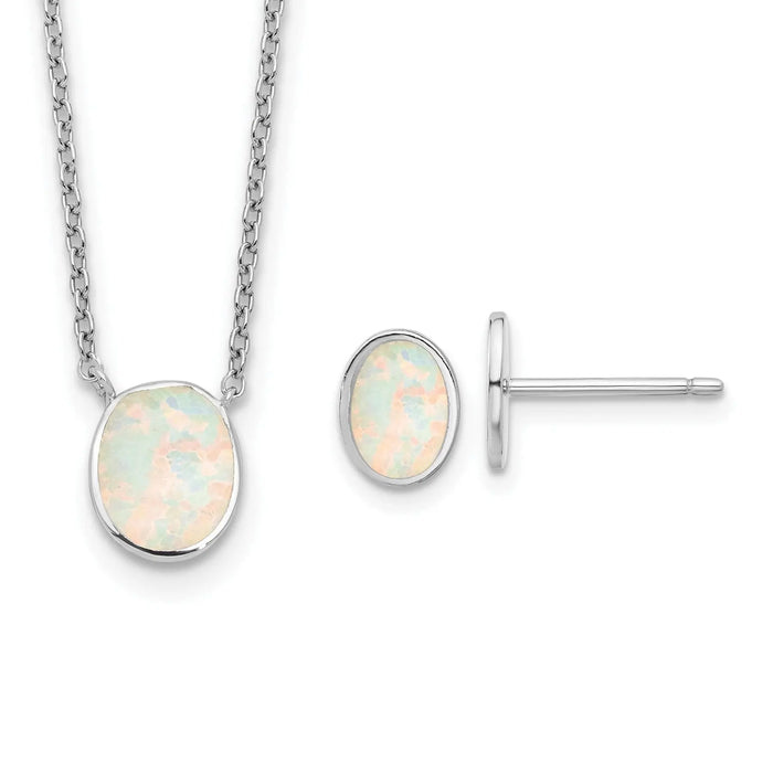 Sterling Silver Created Opal Oval Necklace Earring Set by Fine Color Jewels