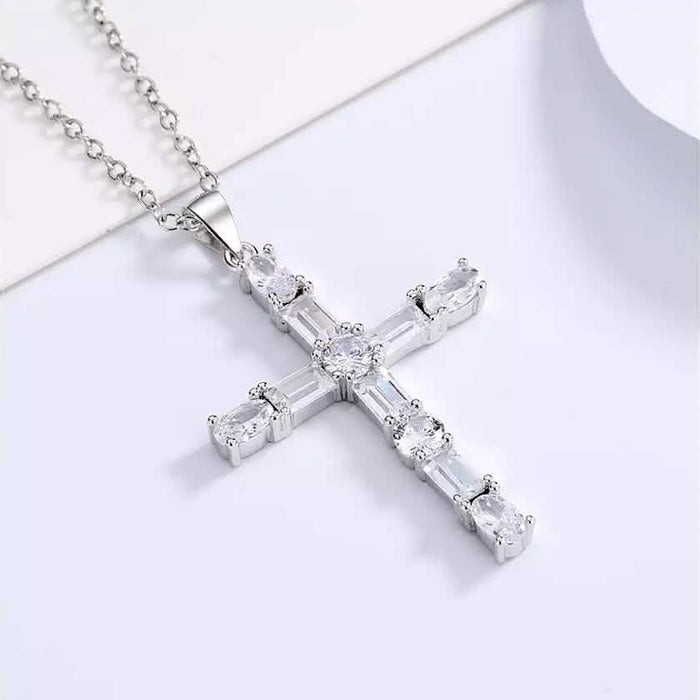Sterling Silver Cross Pendant Necklace with Swarovski Crystal by DailySale