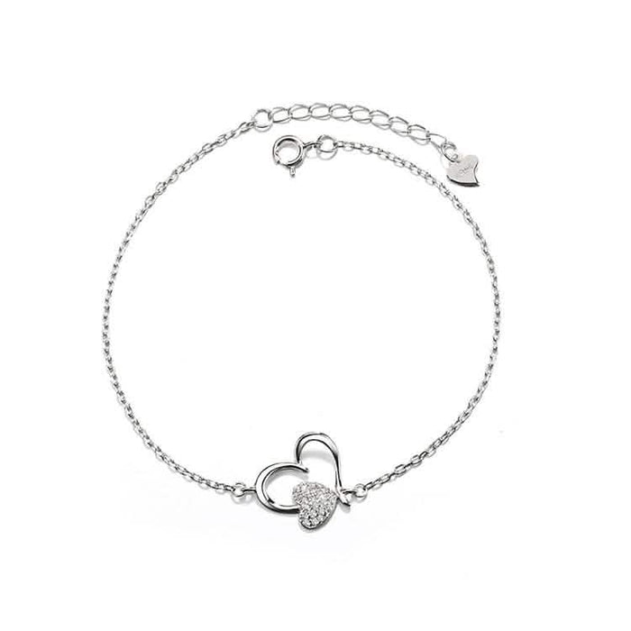 Sterling Silver Double Heart Anklet With Swarovski Crystals by DailySale