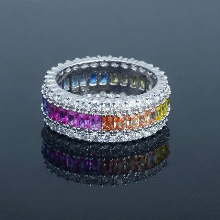 Sterling Silver Emerald Cut Rainbow Prong Eternity Band by DailySale