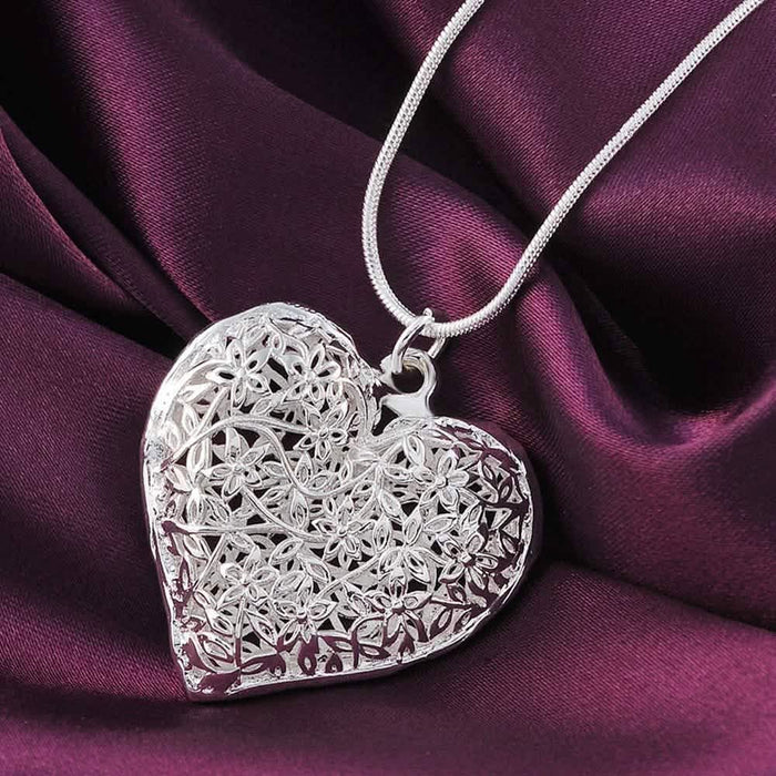Sterling Silver Filigree Puffed Heart Necklace by DailySale