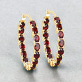 Sterling Silver Garnet Hoop Earrings by Fine Color Jewels
