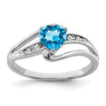 Sterling Silver Gemstone and Diamond Heart Pave Bypass Ring by Fine Color Jewels