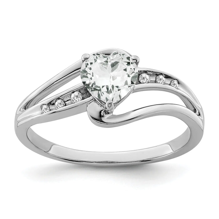 Sterling Silver Gemstone and Diamond Heart Pave Bypass Ring by Fine Color Jewels