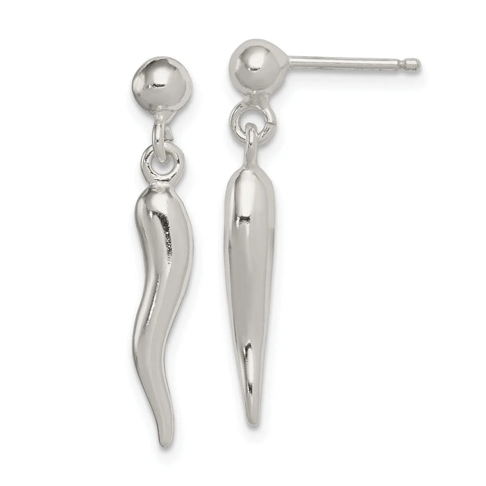Sterling Silver Italian Horn Post Dangle Earrings by Fine Color Jewels
