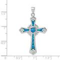 Sterling Silver Lab Created Blue Opal and Cubic Zirconia Cross Pendant by Fine Color Jewels