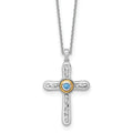 Sterling Silver London Blue Topaz Cross Extension Necklace by Fine Color Jewels