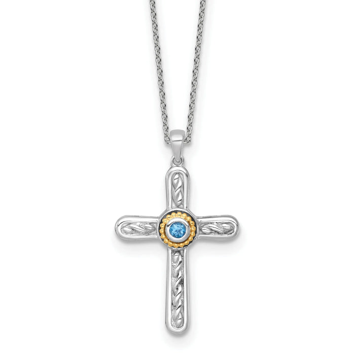 Sterling Silver London Blue Topaz Cross Extension Necklace by Fine Color Jewels