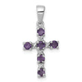 Sterling Silver Natural Amethyst and Diamond Cross Pendant by Fine Color Jewels