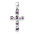 Sterling Silver Natural Amethyst and Diamond Cross Pendant by Fine Color Jewels