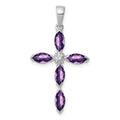 Sterling Silver Natural Amethyst and Diamond Pendant by Fine Color Jewels