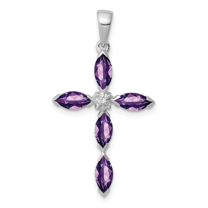 Sterling Silver Natural Amethyst and Diamond Pendant by Fine Color Jewels