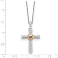 Sterling Silver Natural Amethyst Cross Extension Necklace by Fine Color Jewels