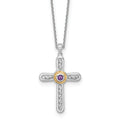 Sterling Silver Natural Amethyst Cross Extension Necklace by Fine Color Jewels
