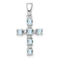 Sterling Silver Natural Blue Aquamarine and Diamond Cross Pendant by Fine Color Jewels