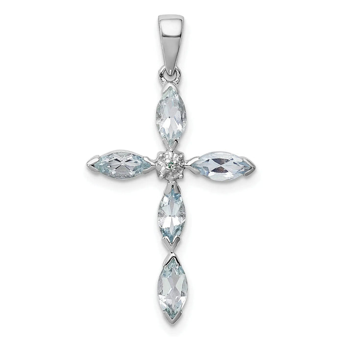 Sterling Silver Natural Blue Aquamarine and Diamond Pendant by Fine Color Jewels