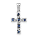 Sterling Silver Natural Blue Sapphire and Diamond Cross Pendant by Fine Color Jewels