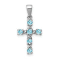 Sterling Silver Natural Blue Sky Blue Topaz and Diamond Cross Pendant by Fine Color Jewels