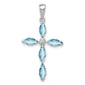 Sterling Silver Natural Blue Sky Blue Topaz and Diamond Pendant by Fine Color Jewels