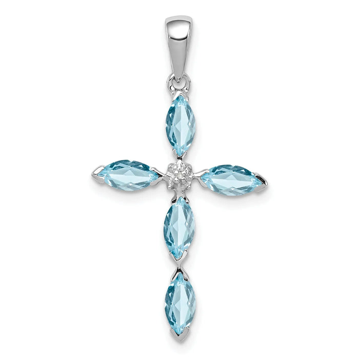 Sterling Silver Natural Blue Sky Blue Topaz and Diamond Pendant by Fine Color Jewels