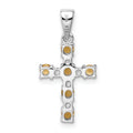 Sterling Silver Natural Citrine and Diamond Cross Pendant by Fine Color Jewels