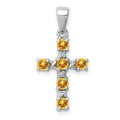 Sterling Silver Natural Citrine and Diamond Cross Pendant by Fine Color Jewels