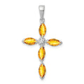 Sterling Silver Natural Citrine and Diamond Pendant by Fine Color Jewels