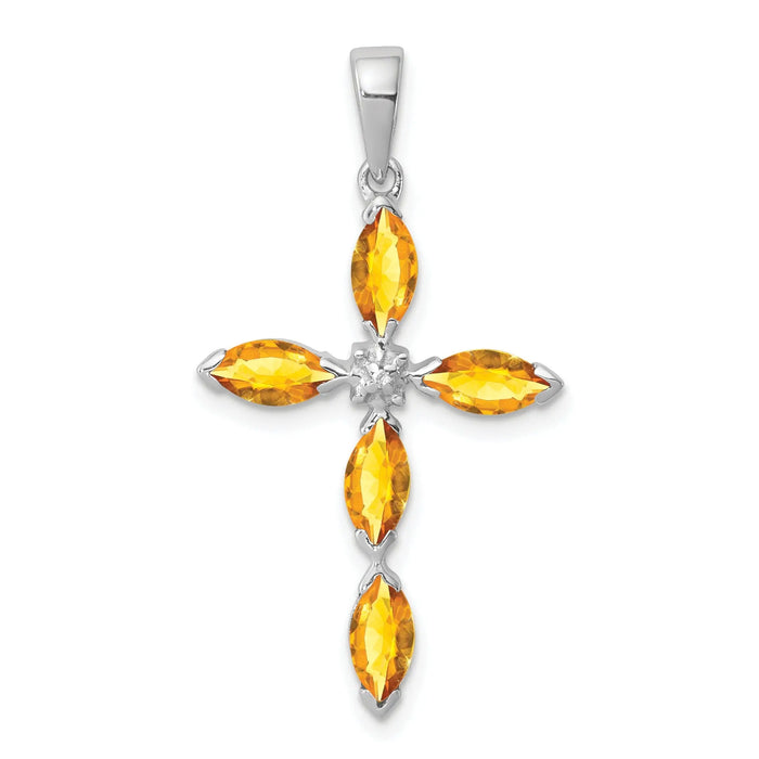 Sterling Silver Natural Citrine and Diamond Pendant by Fine Color Jewels