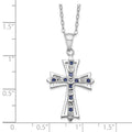 Sterling Silver Natural Diamond and Sapphire Cross Necklace by Fine Color Jewels