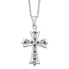 Sterling Silver Natural Diamond and Sapphire Cross Necklace