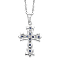 Sterling Silver Natural Diamond and Sapphire Cross Necklace by Fine Color Jewels