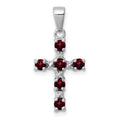 Sterling Silver Natural Garnet and Diamond Cross Pendant by Fine Color Jewels