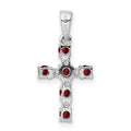 Sterling Silver Natural Garnet and Diamond Cross Pendant by Fine Color Jewels