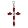 Sterling Silver Natural Garnet and Diamond Pendant by Fine Color Jewels