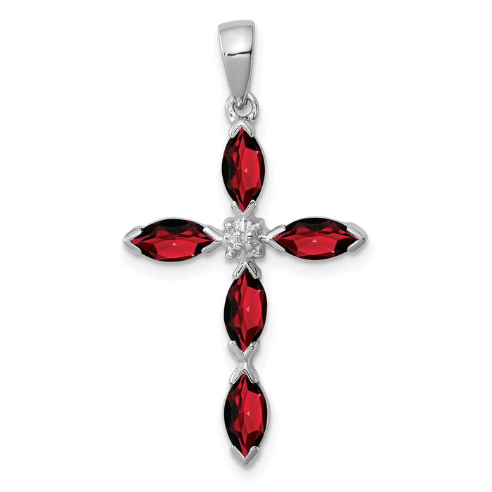 Sterling Silver Natural Garnet and Diamond Pendant by Fine Color Jewels