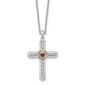 Sterling Silver Natural Garnet Cross Extension Necklace by Fine Color Jewels