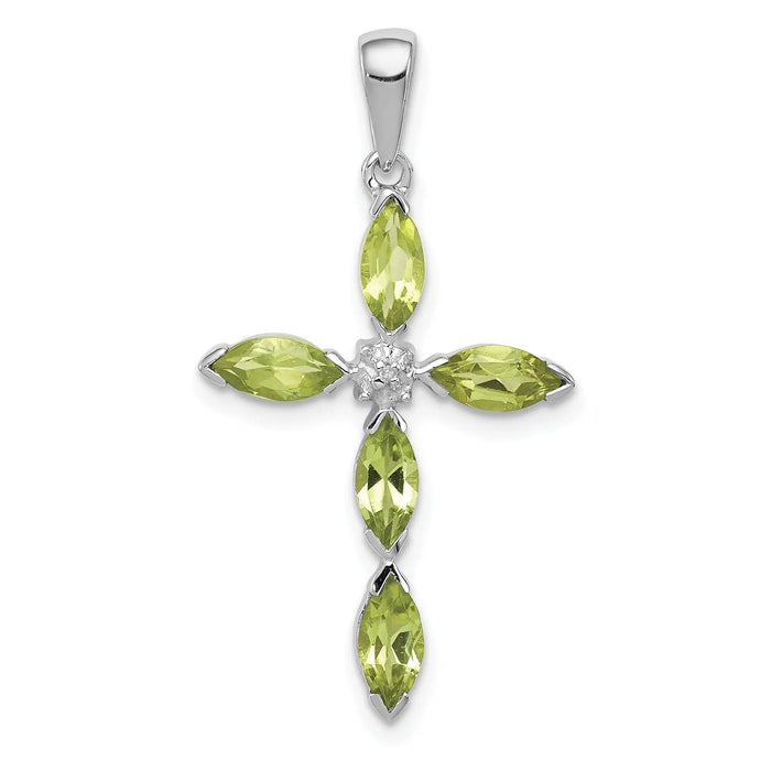 Sterling Silver Natural Peridot and Diamond Pendant by Fine Color Jewels